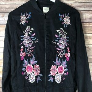 A.Moss Black Floral Embroidered Bomber Jacket